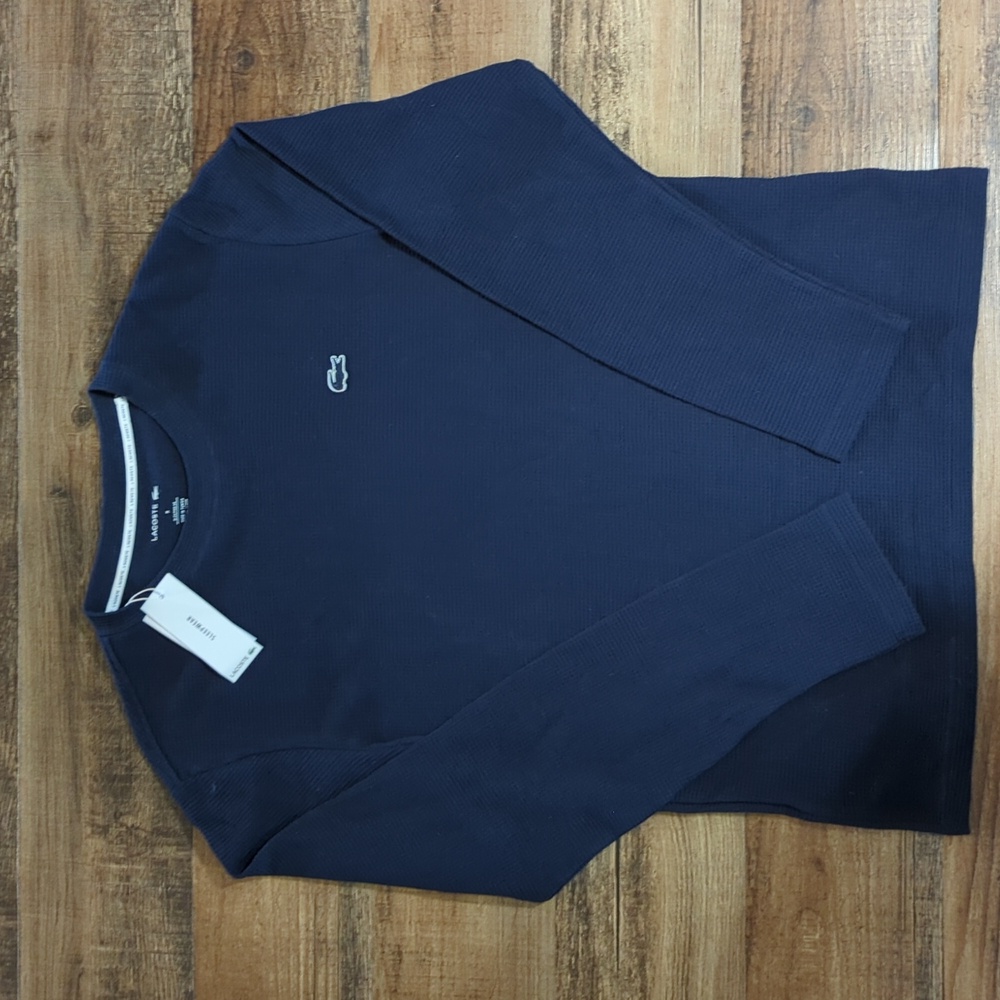 Lacoste Waffle Knit Thermal Sleep Shirt Comfy Cotton Casual Blue Size M